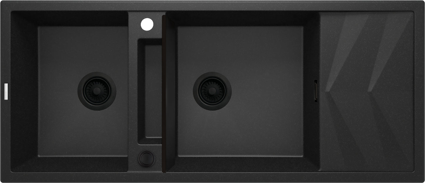 Magnetic granite sink, 2-bowl with drainer