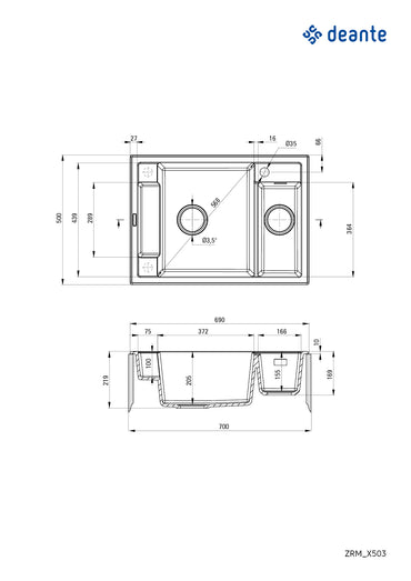 Magnetic granite sink, 1.5-bowl