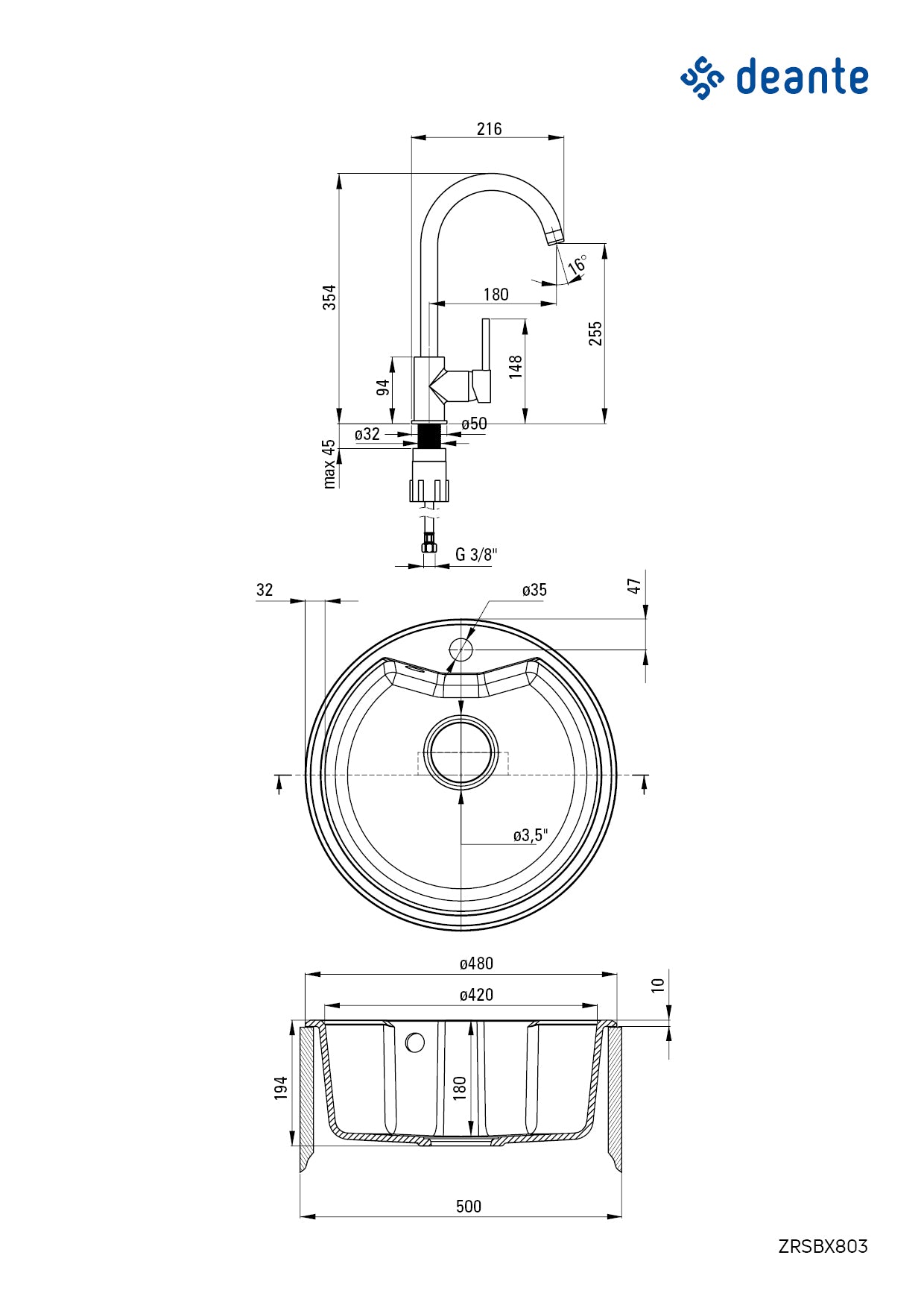 Granite sink with tap, 1-bowl