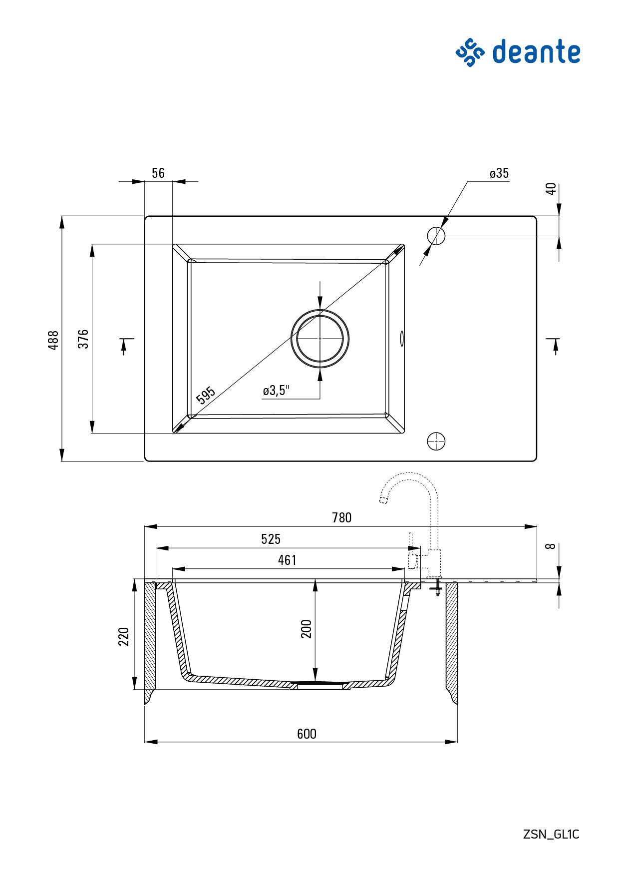 Glass-granite sink, 1-bowl with drainer