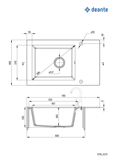 Glass-granite sink, 1-bowl with drainer