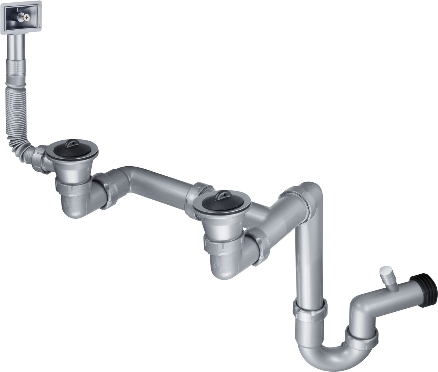 Steel sink waste kit, 2-bowl - 2" drain