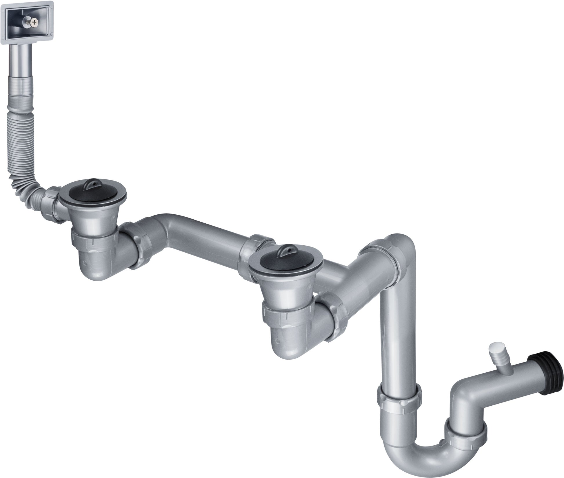 Steel sink waste kit, 2-bowl - 2" drain