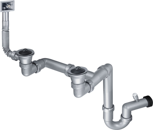 Steel sink waste kit, 2-bowl - 2" drain