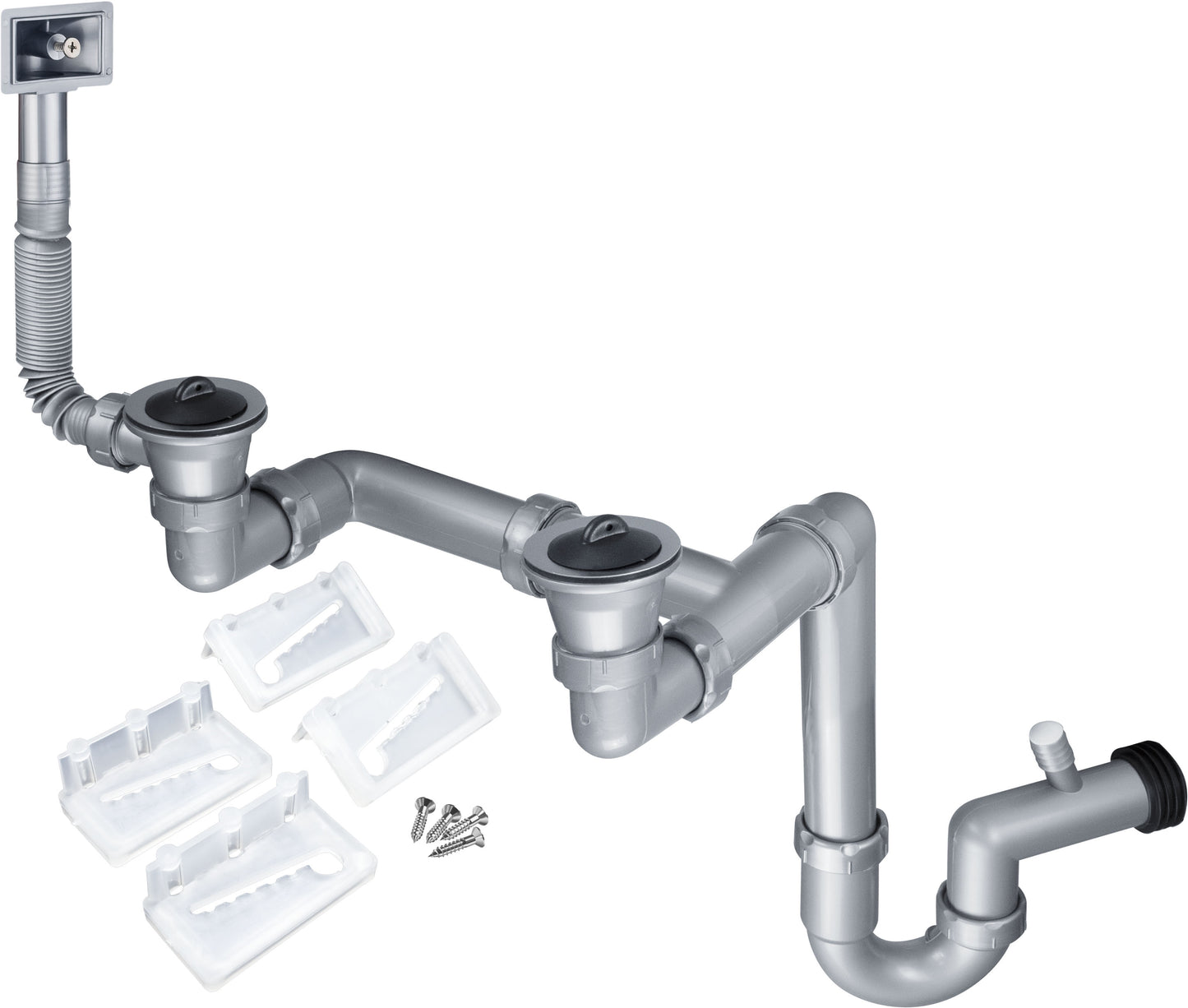 Lay-on steel sink waste kit, 2-bowl - 2" drain