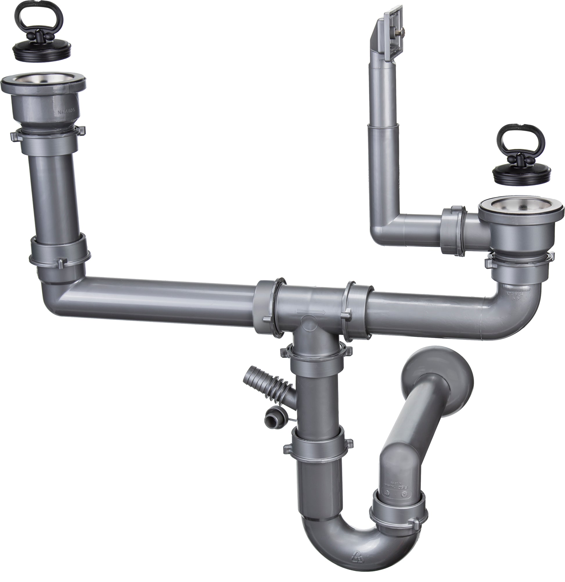 Lay-on steel sink waste kit, 2-bowl