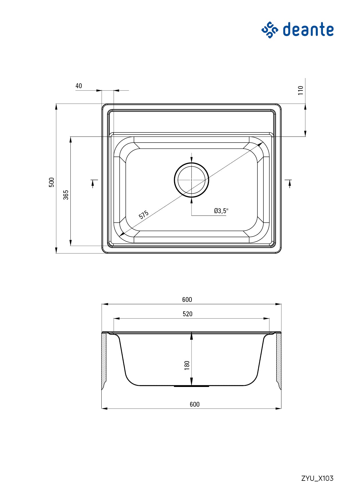 Steel sink, 1-bowl