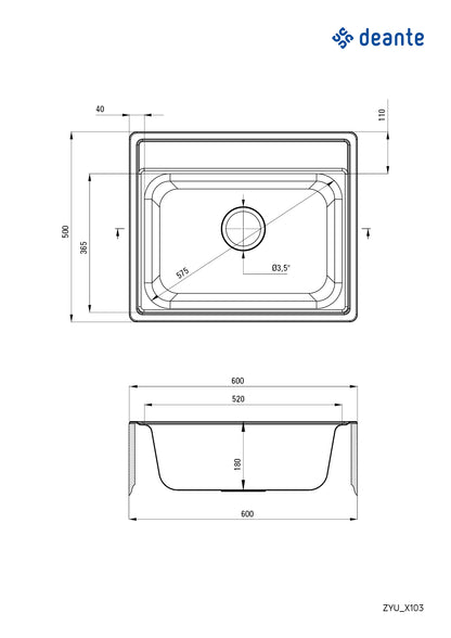 Steel sink, 1-bowl