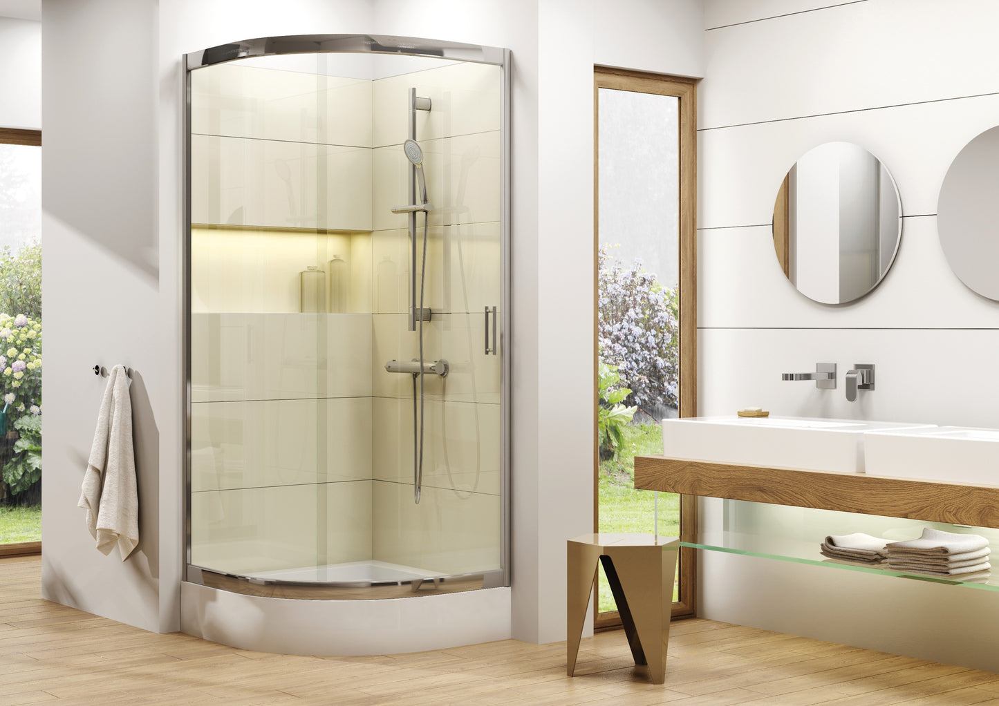 Acrylic shower tray, half round, 80 cm