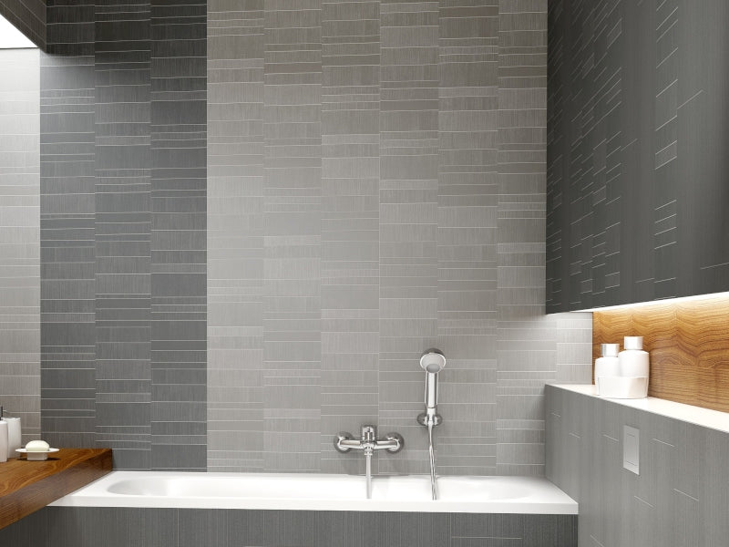 Anthracite Tile Small Waterproof PVC wall Cladding Panels for bathrooms, shower and wet rooms.