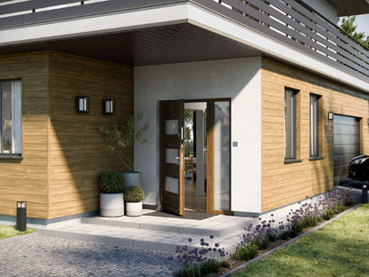 Exterior House Walls Cladding with Vox Max 3 Vinyl Siding Oak panels